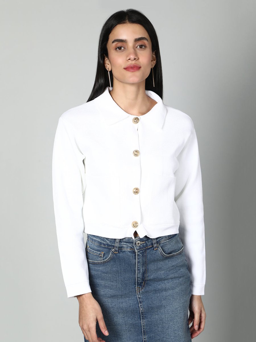 Gaiia Women Solid Woolen Boxy Cardigan - GAIIA